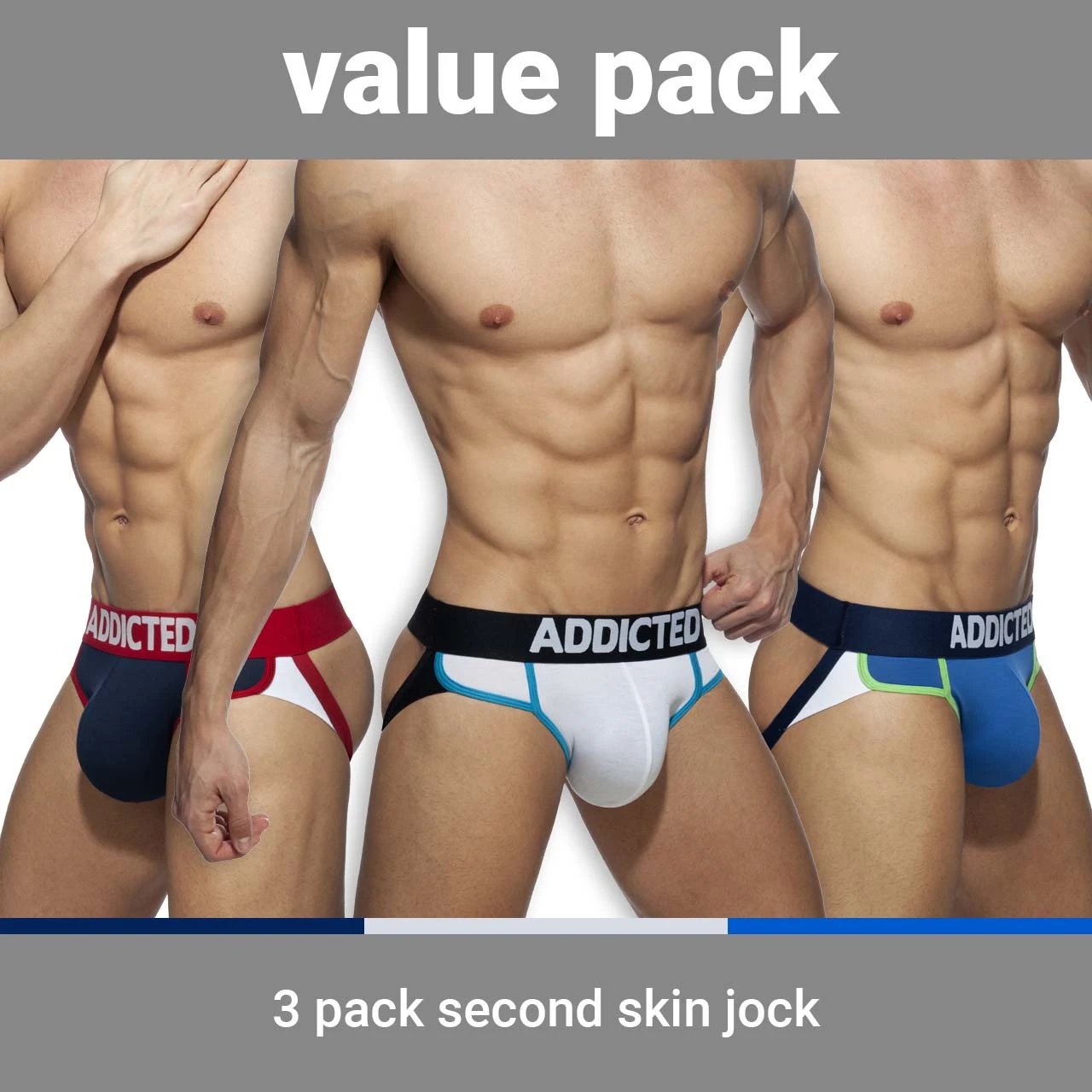 Pack De Jock Strap Addicted Second Skin AD899P 3 Pack De Jock Strap Addicted Second Skin AD899P
